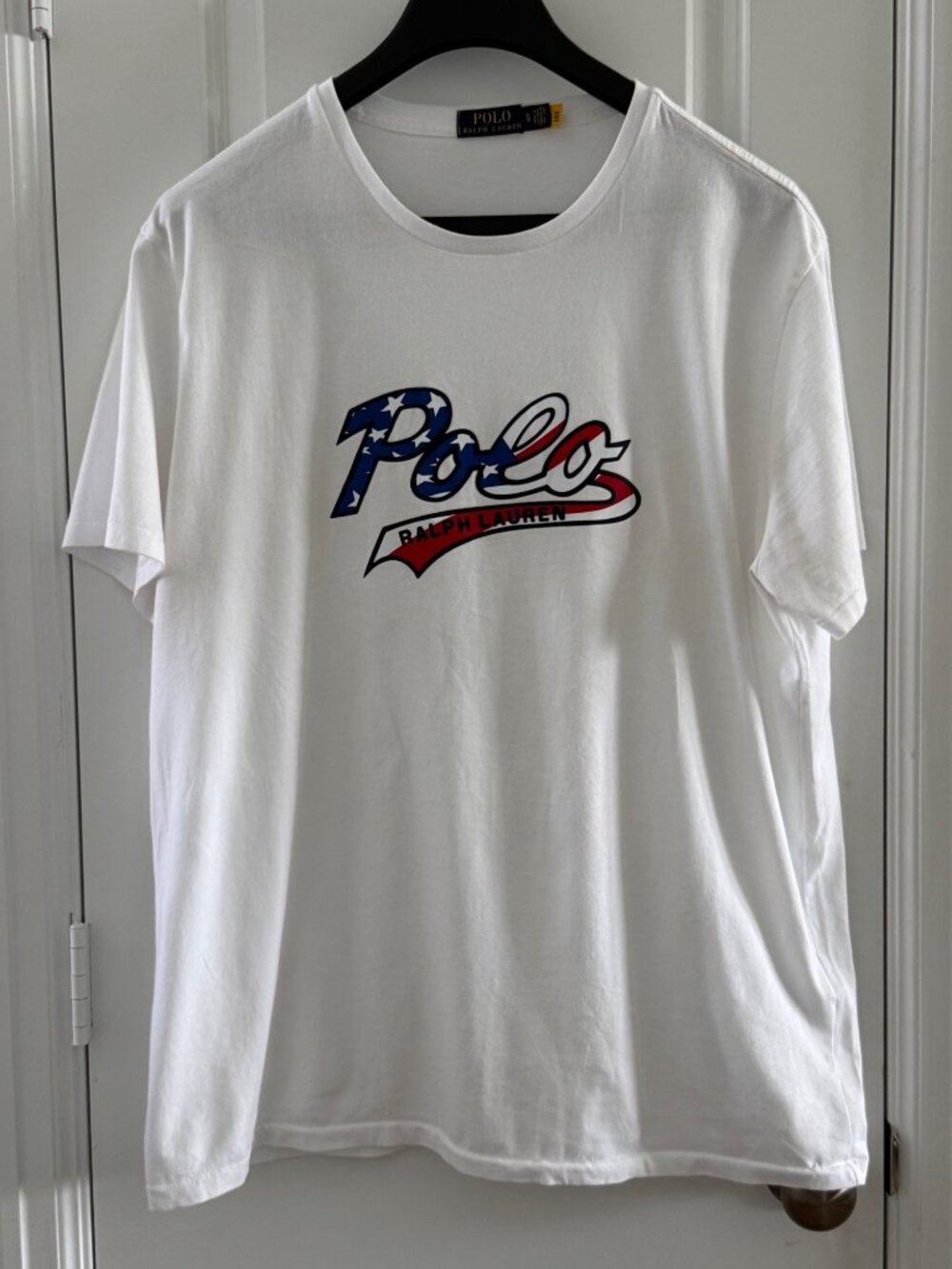 Polo Ralph Lauren White T-Shirt With USA Flag Patriotic Logo Graphic XL Cotton